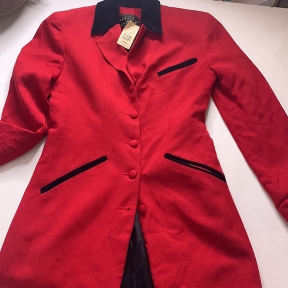 Vintage express long blazer jacket red black velvet new with tags women’s xs - Picture 8 of 8
